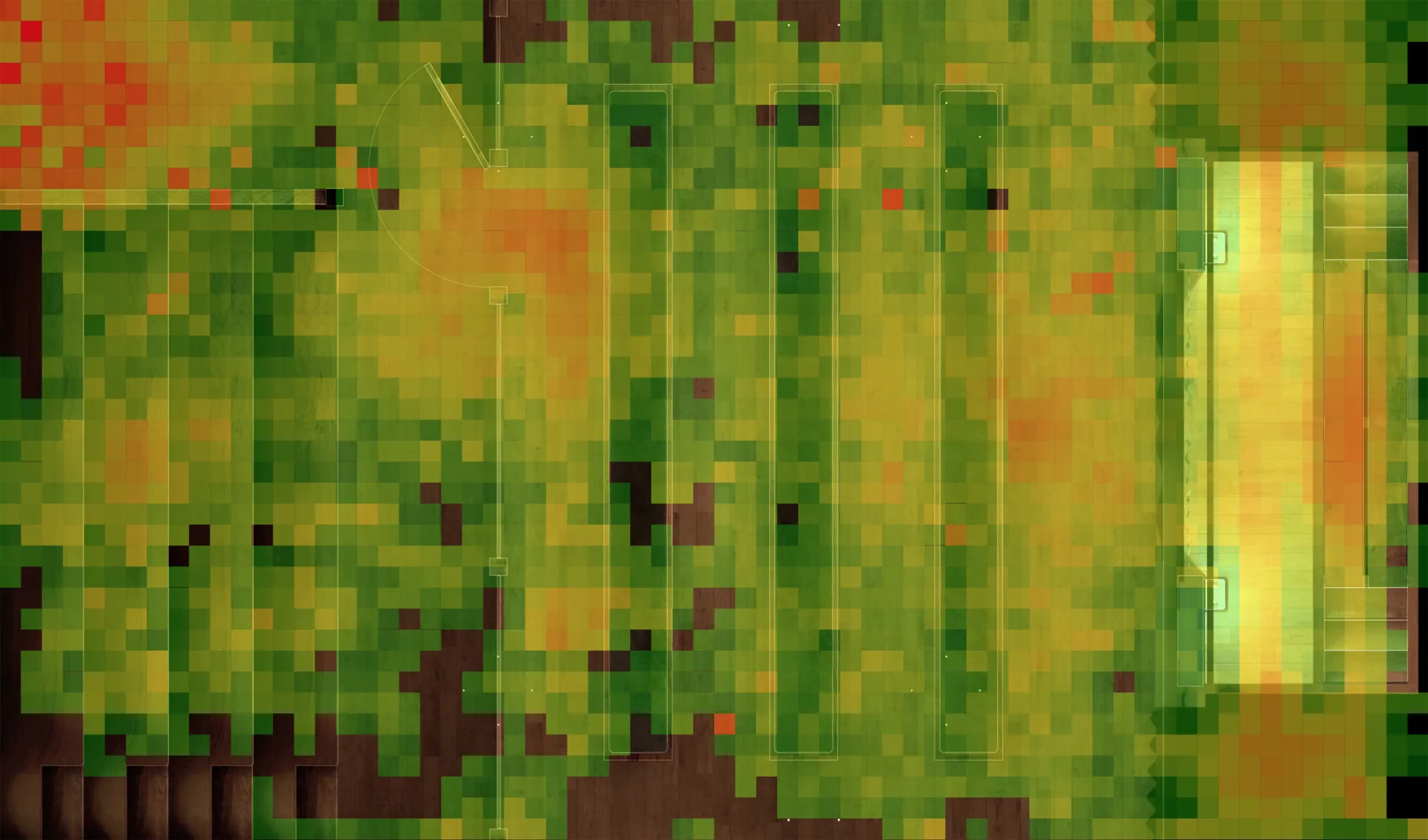Heatmap showing the most visited spaces